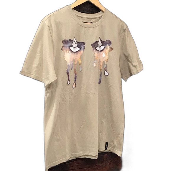 Roku Studio Mens Graphic Tee Sixe XL Dripping Teardrop Skull Short Sleeve Tan - Picture 2 of 12